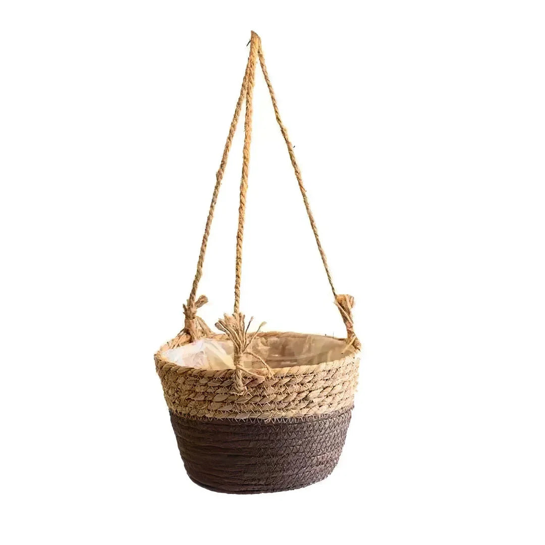 Stylish jute rope hanging planter basket in gray, perfect for adding natural, bohemian charm to Kiwi homes and gardens
