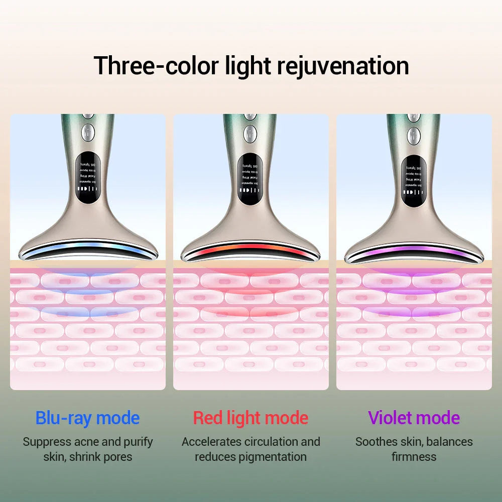 EMS Neck and Face Firming Device with micro-current, light therapy, and sonic vibration for youthful, radiant skin