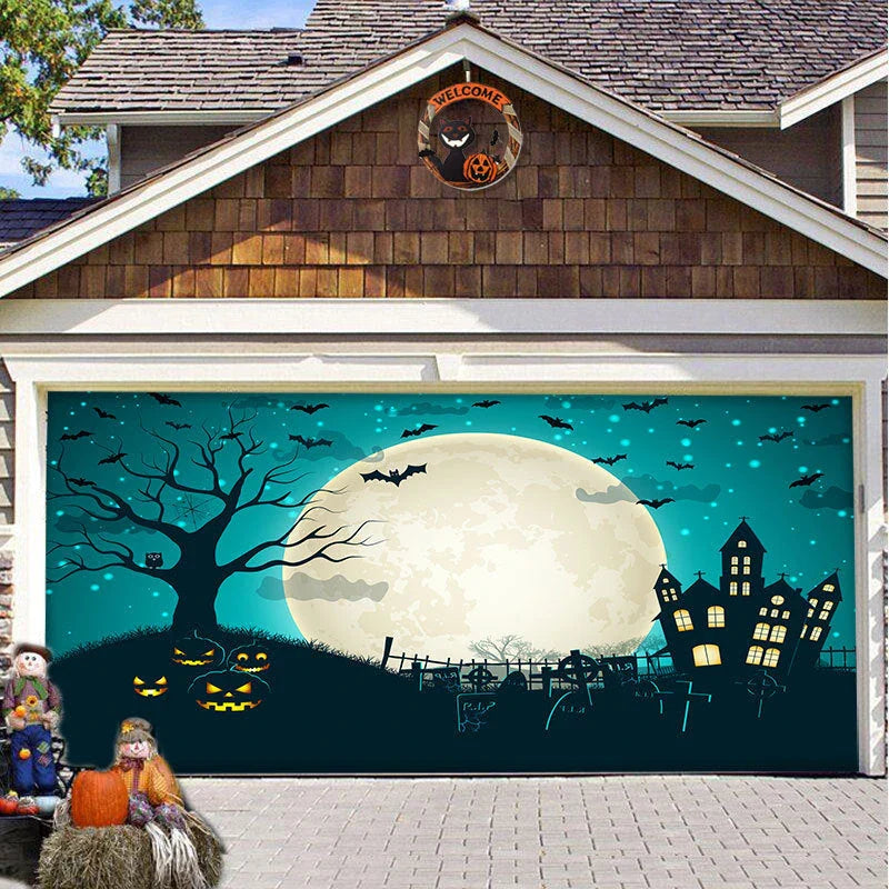 Halloween Hanging Cloth Garage Door Backdrop in abstract geometric pattern