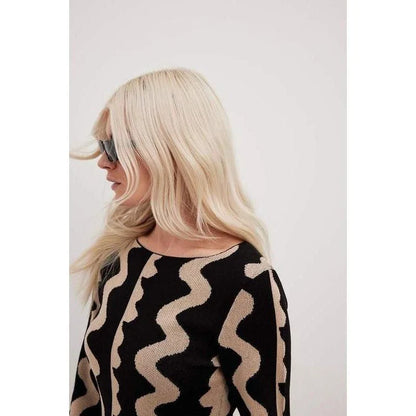 Elegant striped knit midi dress with O-neck design, featuring a flattering slim fit and comfortable ankle-length cut for the modern Kiwi woman.