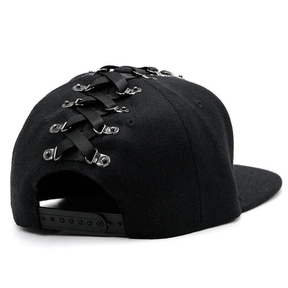 Stylish Punk Hip Hop Baseball Cap with Flat Brim, Adjustable Size, and Handcrafted Rivets