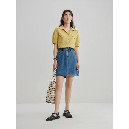 Chic high-waisted denim skirt with a flattering A-line silhouette, perfect for Kiwi summer days