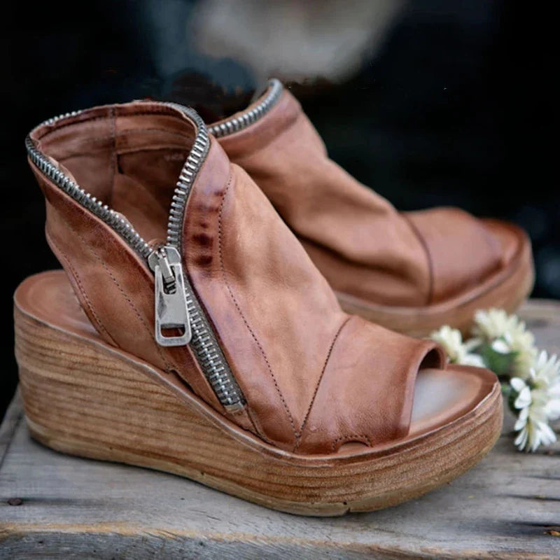 Stylish and comfortable Ethnic shoes with unique design elements like flanging, hollowing, and sponge cake heel for all-day comfort.