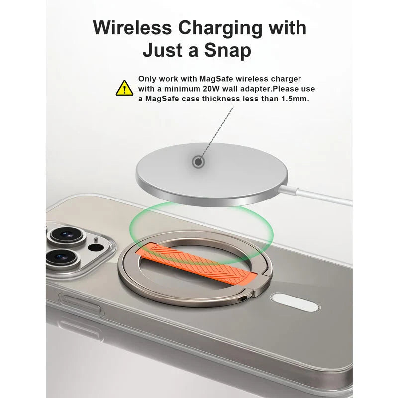 Trendha 360° Magnetic Ring Phone Holder with wireless charging and 360-degree rotation for hands-free smartphone convenience.