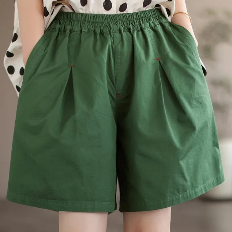 Comfortable and stylish Mori Girl-inspired cotton shorts in a solid coffee color, perfect for Kiwi summer adventures.