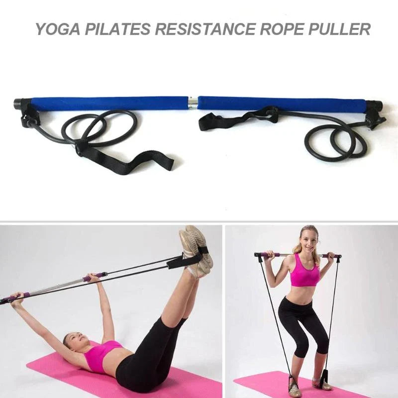 Versatile Fitness Bar with adjustable resistance for full-body workouts, including chest expansion, arm strengthening, yoga, and Pilates exercises.