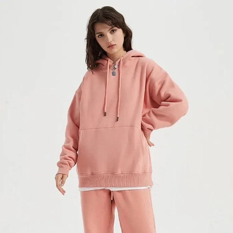 Cozy Kiwi Fleece Hoodie and Track Pants Set in Light Pink, made with soft cotton-polyester blend fabric for warmth and comfort