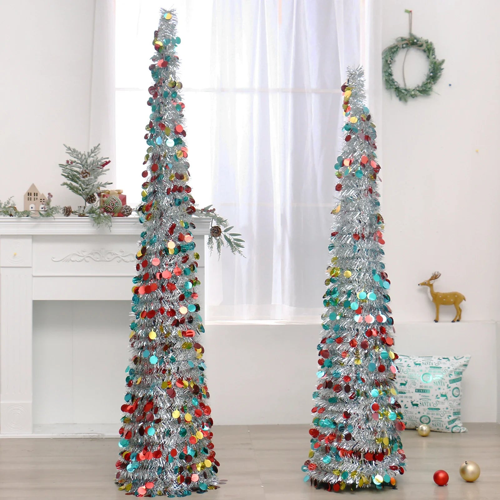 A collapsible and decorative Christmas tree in festive colors, designed for small spaces in New Zealand homes.