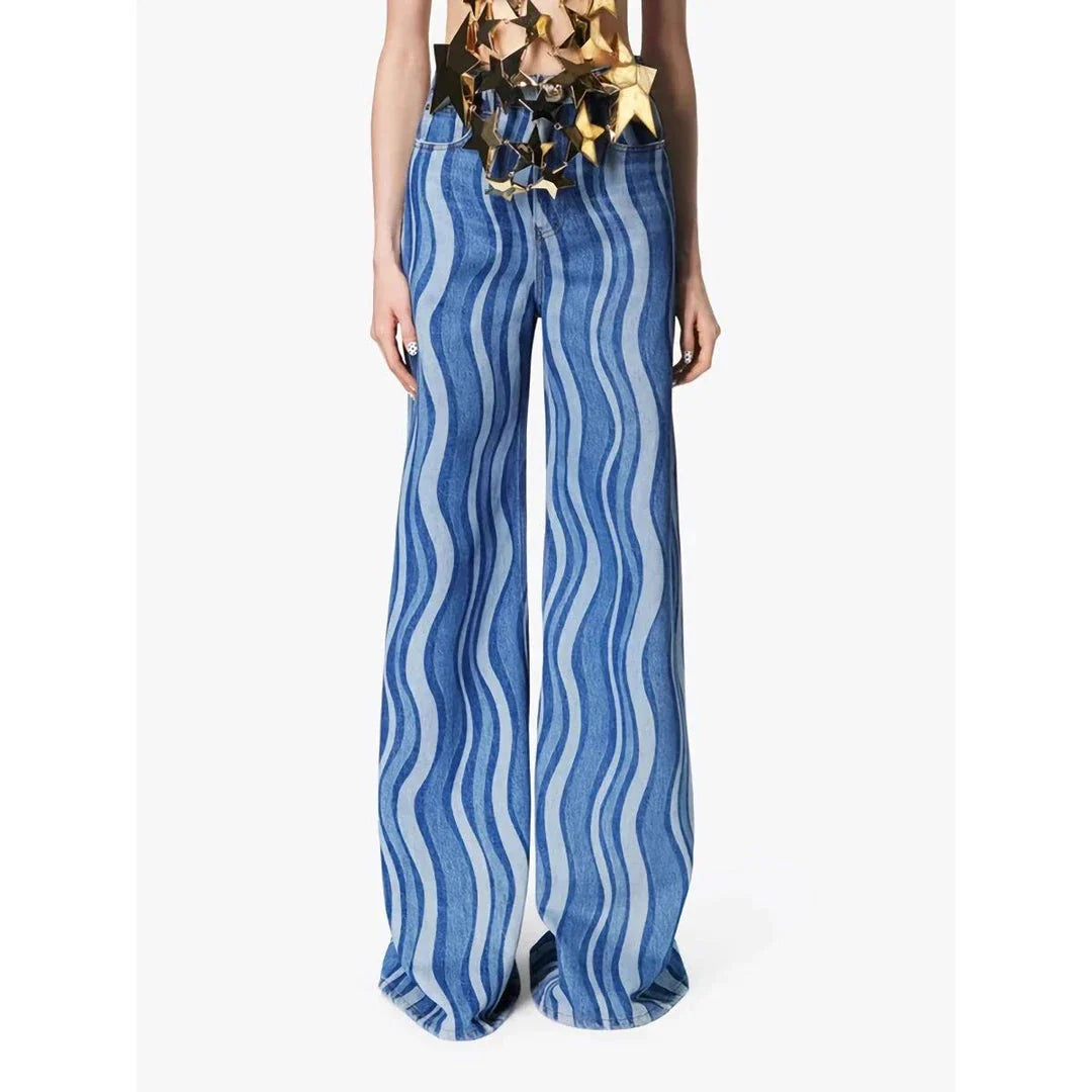 Versatile high-waist striped denim trousers in a modern, flattering design for Kiwi women's summer fashion