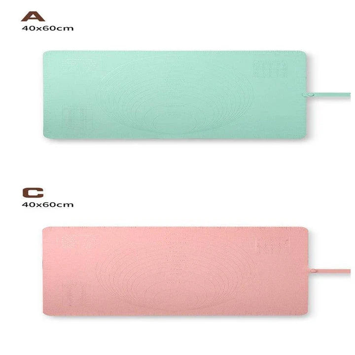 Large, thick silicone rolling pad in yellow, green, and pink colours for kneading dough and baking in the New Zealand kitchen