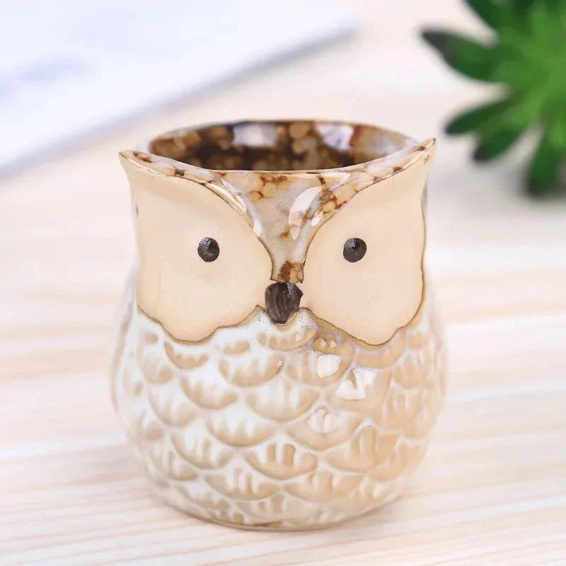 Charming mini owl-shaped ceramic plant pots in various colours, perfect for adding a unique touch to your Kiwi home or garden.