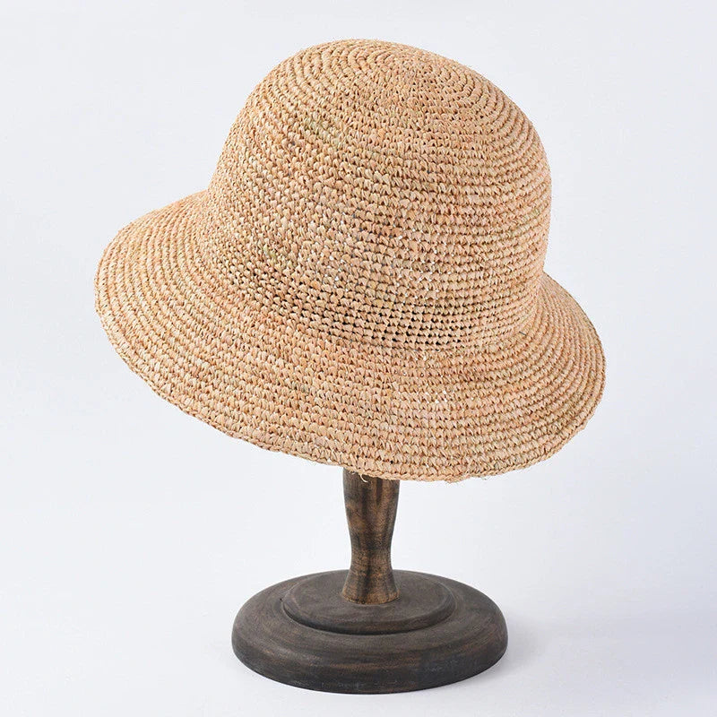 Handcrafted Raffia Hat in Monochrome Color with Flat Brim for Sun Protection and Adjustable Fit