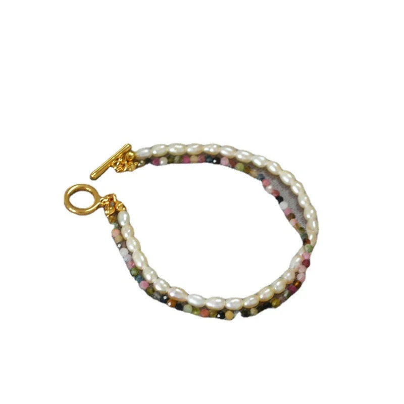 Freshwater pearl and tourmaline beaded bracelet with adjustable lobster clasp, a stylish Kiwi accessory for fashion-forward women