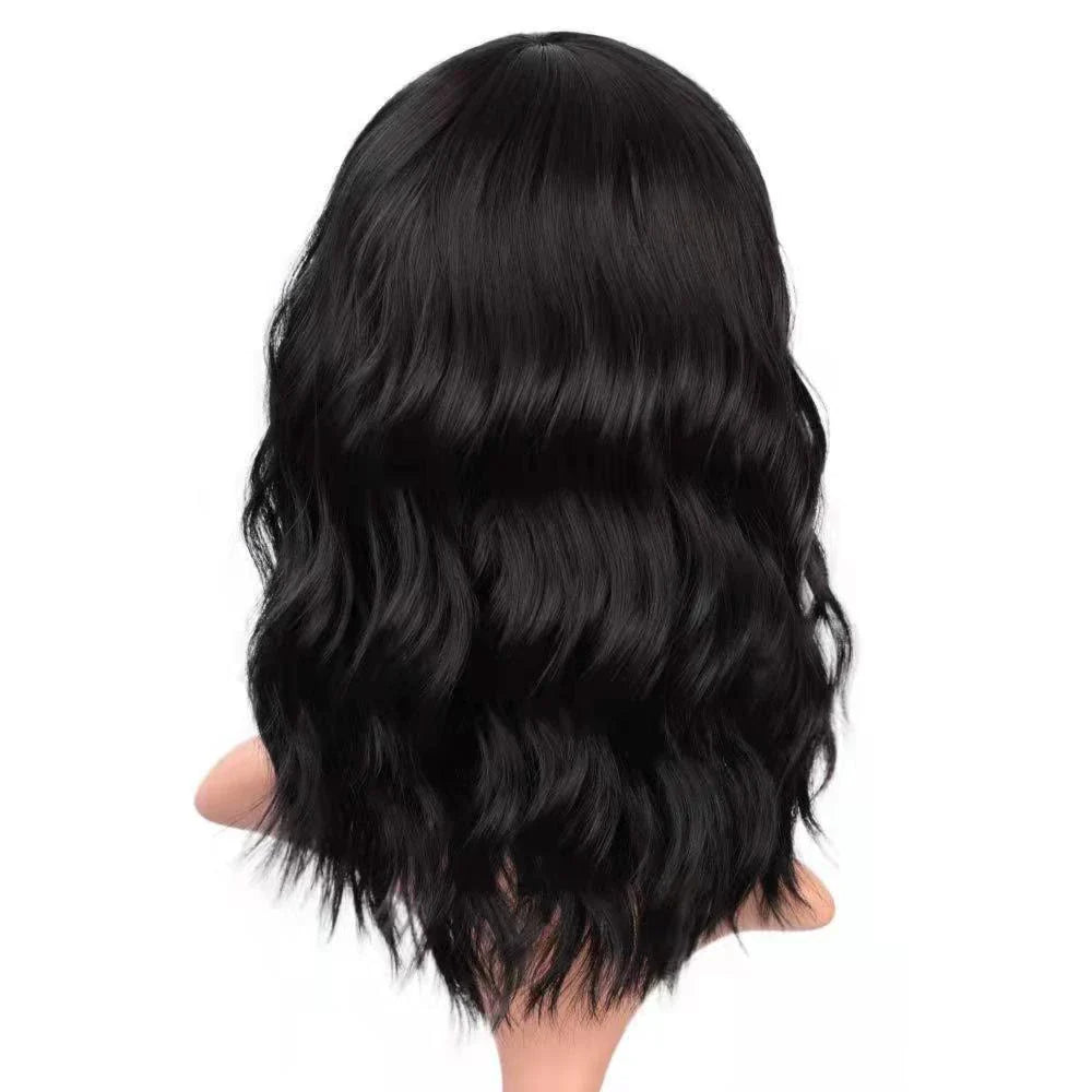 Stylish curly wig with wispy bangs in a variety of colors, perfect for adding a touch of glamour to any Kiwi look.