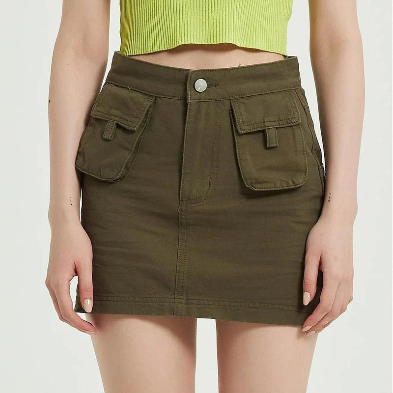 Shopfluxpro NZ Stylish Green Denim High-Waist Pencil Skirt with Pockets