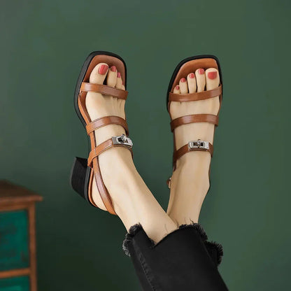 Stylish Kiwi Summer Sandals with a trendy gladiator-style design, durable split leather upper, and rubber outsole for stability and traction.