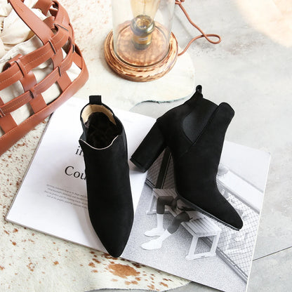 Stylish frosted booties with pointed toe and rubber sole, perfect for everyday wear in New Zealand