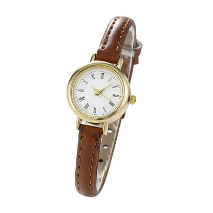 Elegant brown leather quartz watch with minimalist design, perfect for Kiwi women