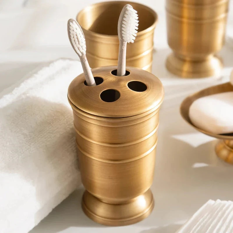 Golden Retro Brushed Brass Bathroom Set with Copper Construction and Vintage-Inspired Design