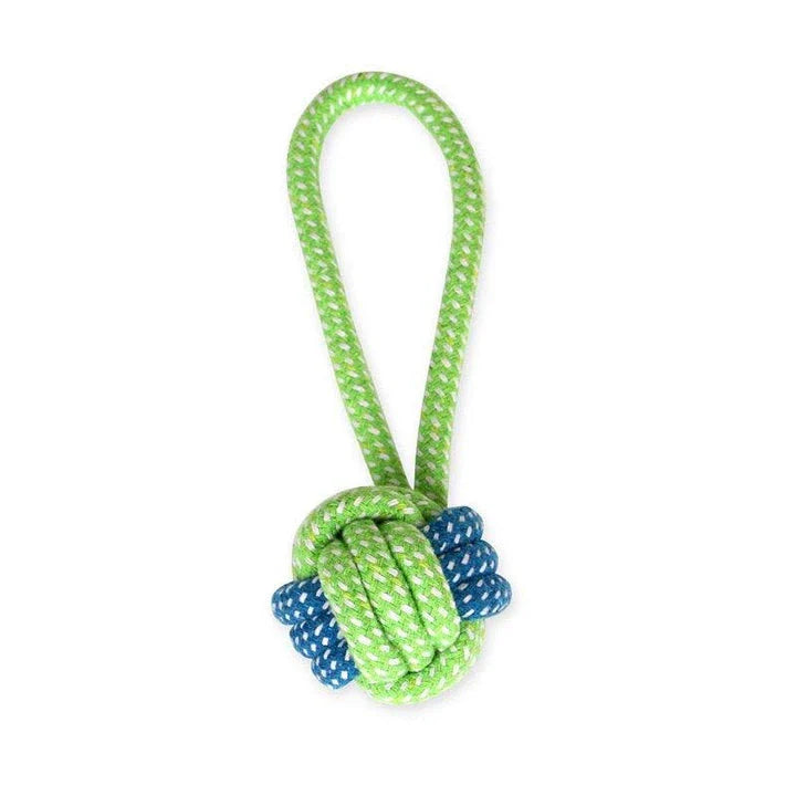 Chew-tastic braided cotton dog toy in the shape of a bone, available in brown and grey colours