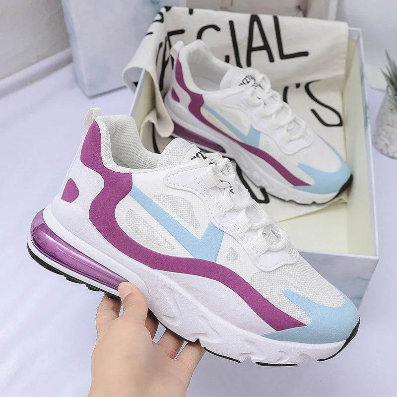 Stylish and comfortable women's sports shoes with thick, supportive soles in a trendy, hollow design