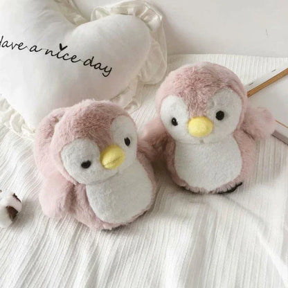 Trendy Penguin Plush Slippers with cozy plush material and non-slip soles for indoor comfort