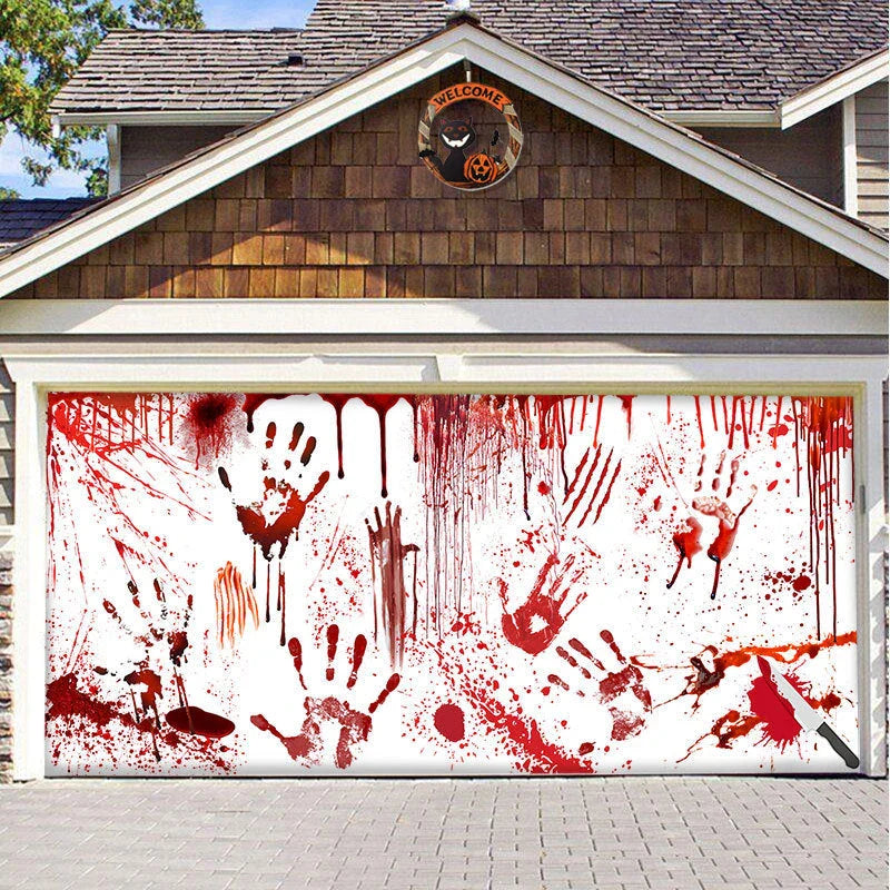 Halloween Hanging Cloth Garage Door Backdrop in abstract geometric pattern