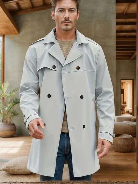 Men's Double-breasted Wool Coat in Light Gray, Black, Khaki, and Dark Brown Colors