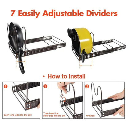 Expandable Kitchen Organizer Rack in Black - Durable Iron Construction, Adjustable Design for Customizable Storage