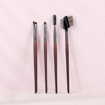 4-Piece Angled Eyebrow and Eyeliner Brush Set with Sustainable Wood Handles for Precision Eye Makeup