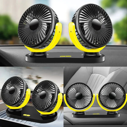 Versatile 12/24V Dual-Head Car Fan with Adjustable Airflow and 3-Speed Settings for Any Vehicle