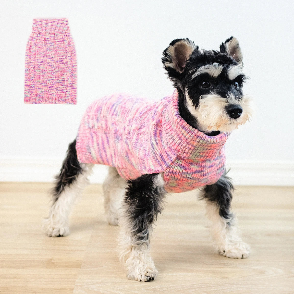 Cozy purple turtleneck sweater for pets, featuring a stylish design and made with premium acrylic yarn in New Zealand.