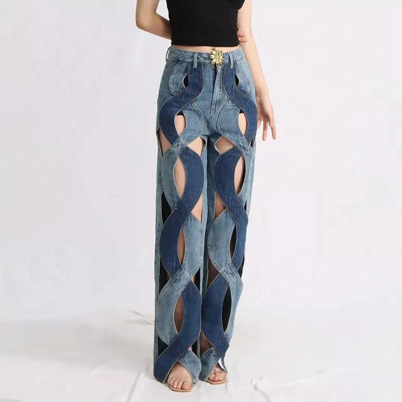 Shopfluxpro NZ Stylish High-Waist Floral Jeans with Distressed Detailing