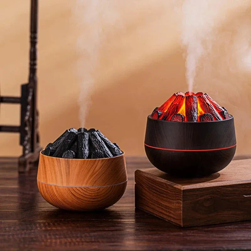 Flame Mountain USB Air Humidifier Diffuser with volcano-inspired design and 300ML capacity for continuous mist