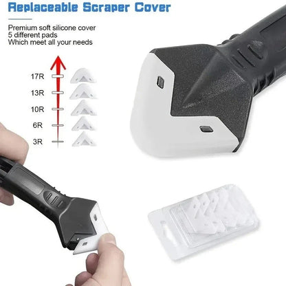 5-in-1 silicone scraper and caulk remover tool set with interchangeable pads for smooth, professional DIY finishes