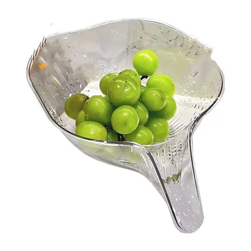 Self-draining dish and fruit washing basin with transparent drain basket and modern design