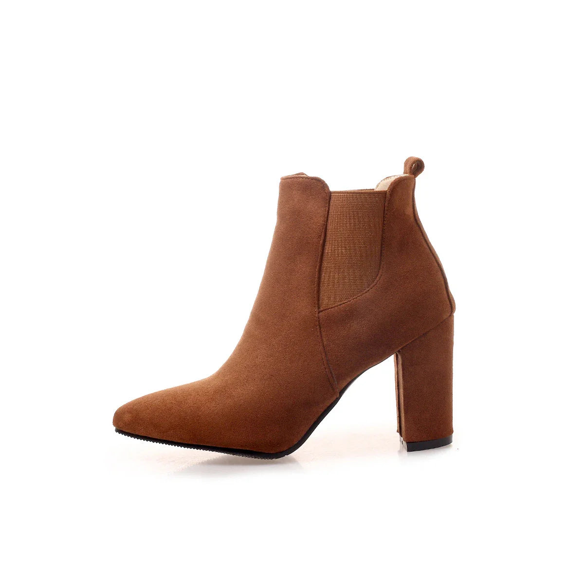 Stylish frosted booties with pointed toe and rubber sole, perfect for everyday wear in New Zealand