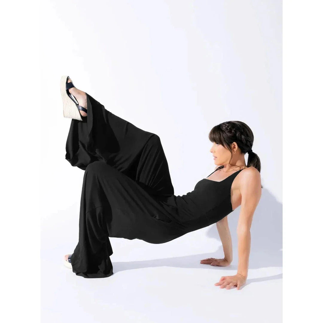 Sleeveless jumpsuit with wide-leg pants, designed for modern New Zealand women's summer style