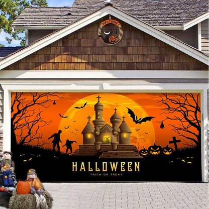 Halloween Hanging Cloth Garage Door Backdrop in abstract geometric pattern