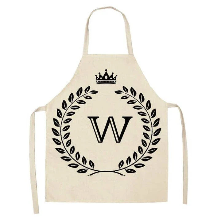 A crown and letter printed kitchen apron made of high-quality cotton and linen, suitable for both men and women in New Zealand kitchens.