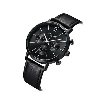 Stylish Multi-Function Quartz Waterproof Watch with a sleek design, durable mineral-reinforced glass, and comfortable leather strap