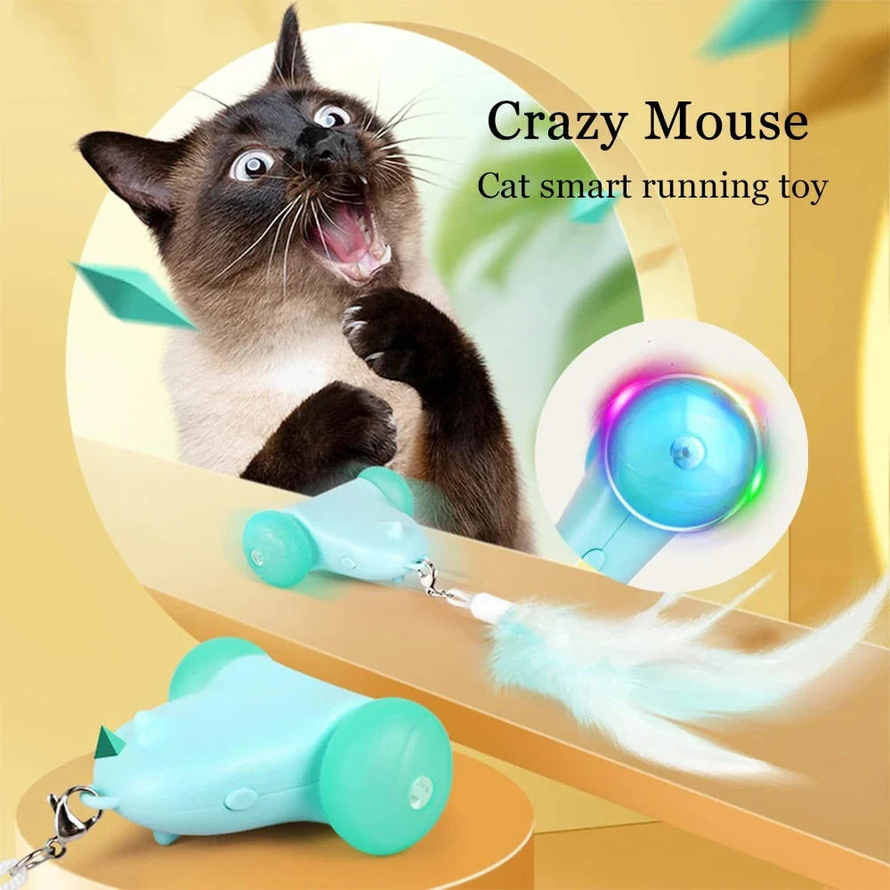 Interactive colorful light cat teaser stick toy with irregular motion, vibrant gradient lighting, and smart sensor technology