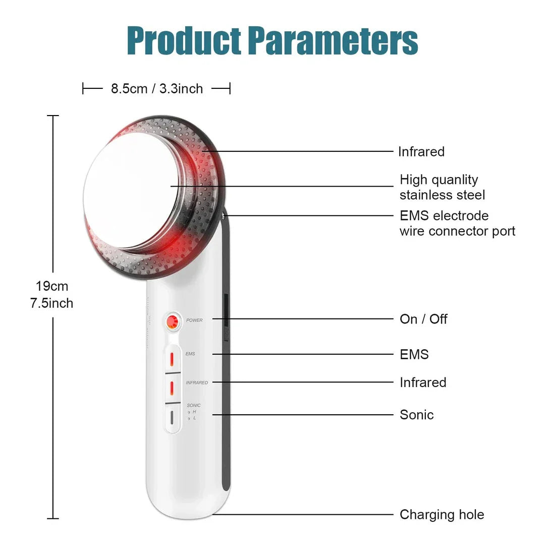 3-in-1 Ultrasonic Body Sculptor and Facial Lifter with Ultrasonic, EMS, and Infrared functions for body shaping and skin rejuvenation