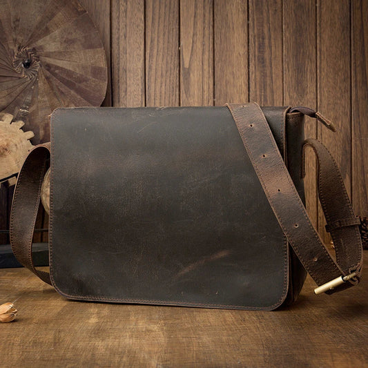 Trendha Leather Crossbody Bag in Brown, featuring an adjustable strap and organized pockets for everyday use