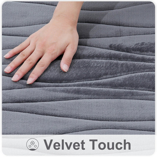 Cosy and comfortable memory foam bathroom mat set with microfiber velvet exterior in black, brown, and gray colours