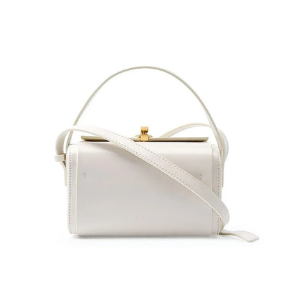 Timeless genuine leather small square shoulder bag in various colors - black, milk apricot, gray blue, and beige