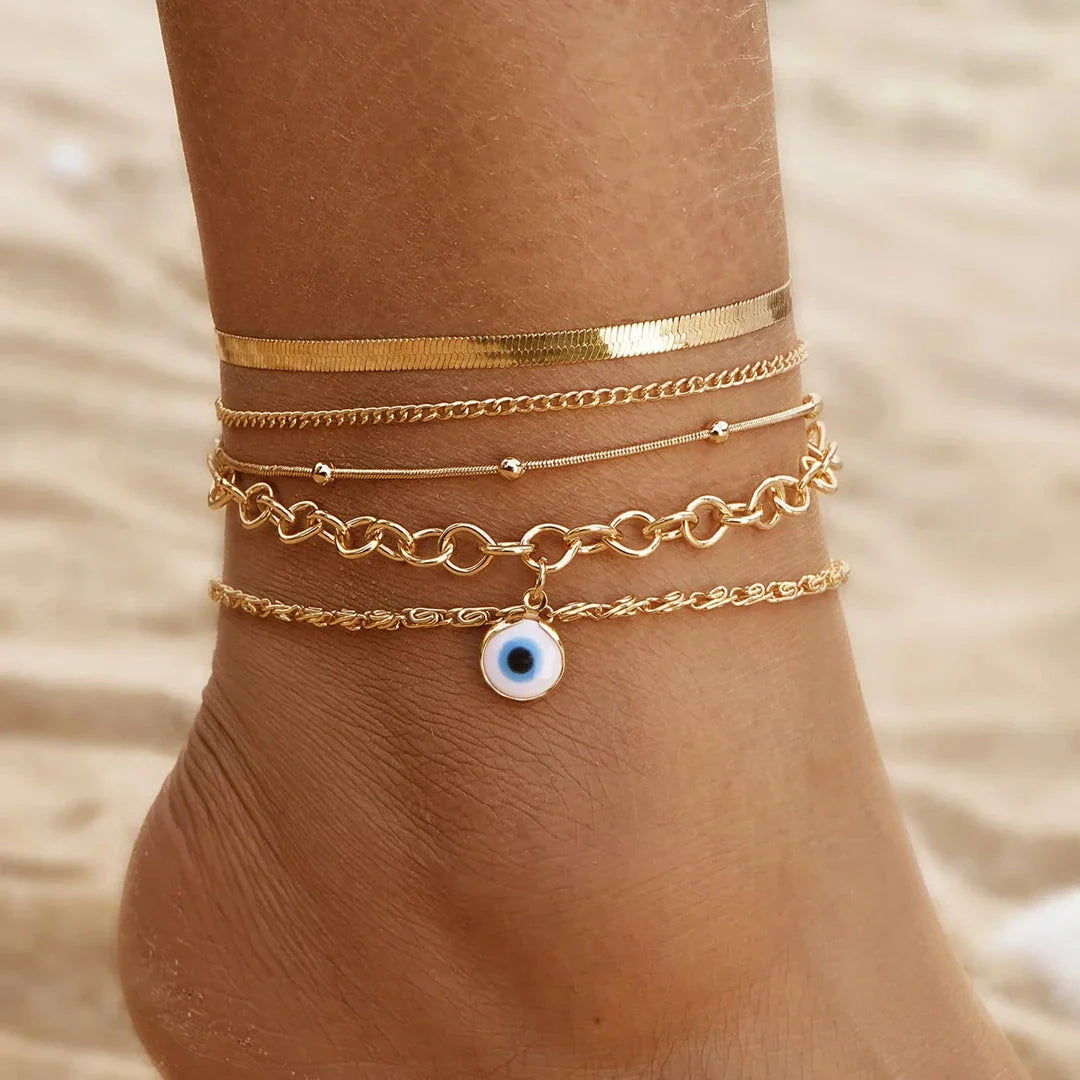 Stylish blue evil eye anklet bracelet made from durable zinc alloy with a delicate link chain and captivating design