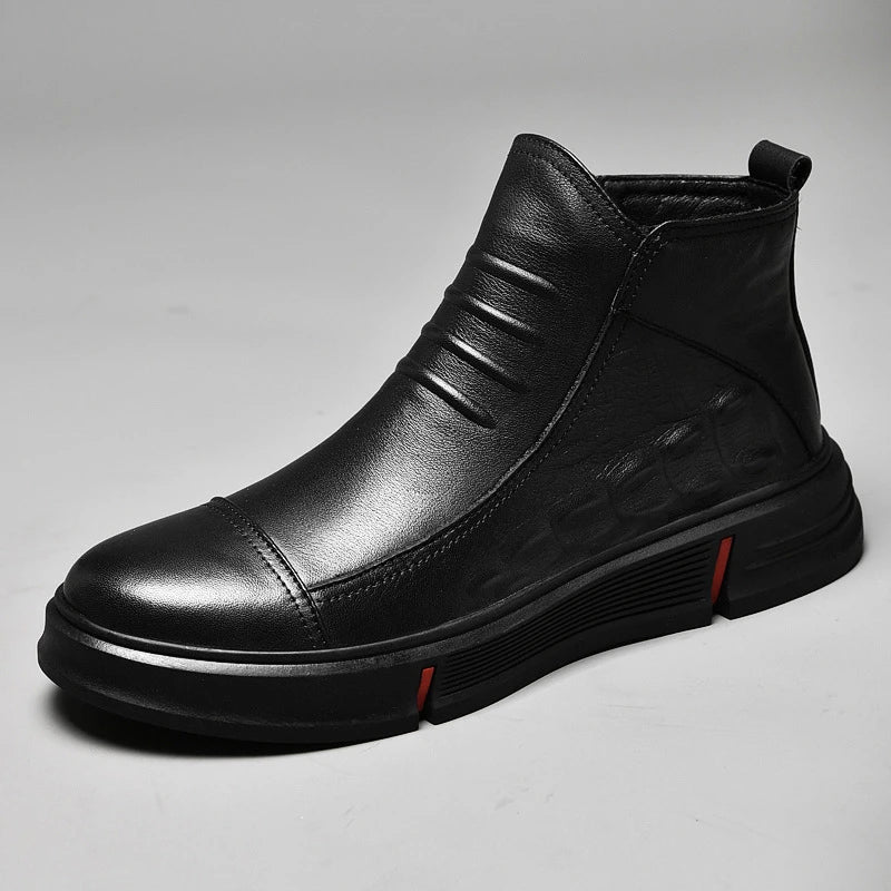 Rugged men's leather boots in black, perfect for Kiwi adventures and the great outdoors