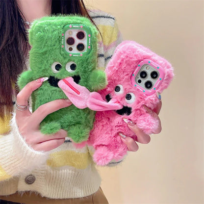 A cute plush monster phone case with a soft, huggable design and shock-absorbent protection for your iPhone