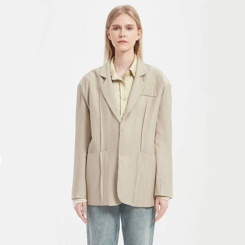 Timeless khaki blazer for Kiwi women, featuring a minimalist yet chic design for any occasion.